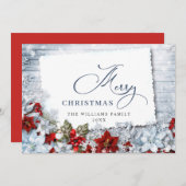 Vrolijk kerstrood Poinsettia Rustic Wood Feestdagenkaart (Voorkant / Achterkant)