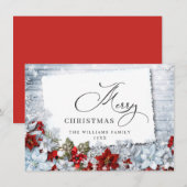 Vrolijk kerstrood Poinsettia Rustic Wood Feestdagenkaart (Voorkant / Achterkant)