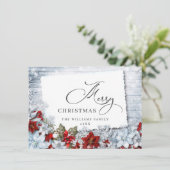 Vrolijk kerstrood Poinsettia Rustic Wood Feestdagenkaart (Staand voorkant)