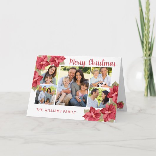 Vrolijk kerstrood Poinsettia-Waterverf Feestdagen Kaart (Voorkant)