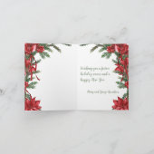 Vrolijk Kerstrood Poinsettias Lintbogen Feestdagen Kaart (Binnen)