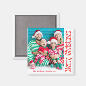 Vrolijk kerstrood retro kalligrafie foto magneet (Voorkant / Achterkant)