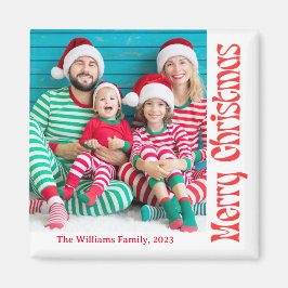 Vrolijk kerstrood retro kalligrafie foto magneet