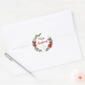 Vrolijk kerstrood Rose Floral Wreath Holiday Ronde Sticker (Envelop)