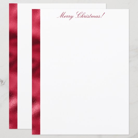 Vrolijk kerstrood satin Chic Metallic Briefpapier (Voorkant / Achterkant)