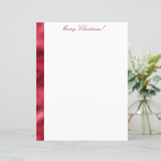 Vrolijk kerstrood satin Chic Metallic Briefpapier (Staand voorkant)