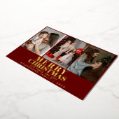 Vrolijk kerstrood script 3 Collage Multi-Photo Folie Feestdagenkaart (Gedraaid)