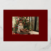 Vrolijk kerstrood script 3 Collage Multi-Photo Folie Feestdagenkaart (Achterkant)