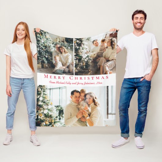 Vrolijk kerstrood script 3 foto's collage chic fleece deken (In situ)