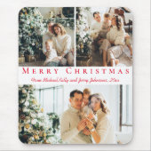 Vrolijk kerstrood script 3 foto's collage chic muismat (Voorkant)