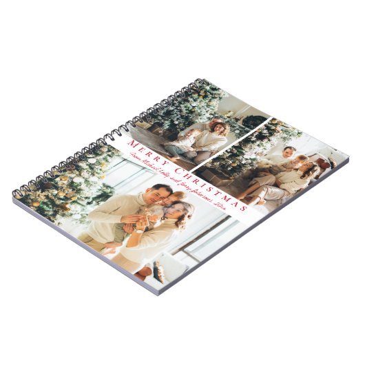 Vrolijk kerstrood script 3 foto's collage chic notitieboek (Linkerzijde)