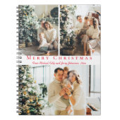 Vrolijk kerstrood script 3 foto's collage chic notitieboek (Voorkant)