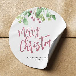 Vrolijk kerstrood script eenvoudig modern elegant ronde sticker