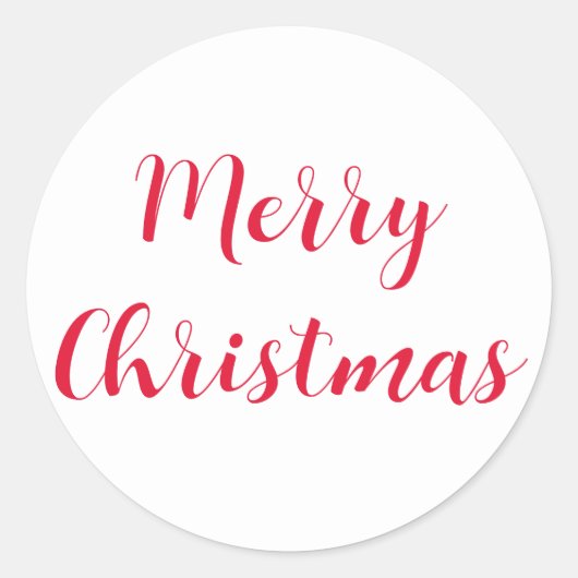 Vrolijk Kerstrood Script Eenvoudig Wit Ronde Sticker (Voorkant)