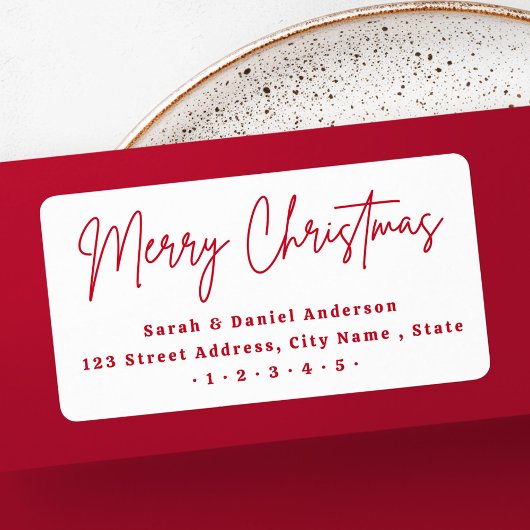 Vrolijk kerstrood script retouradres etiket