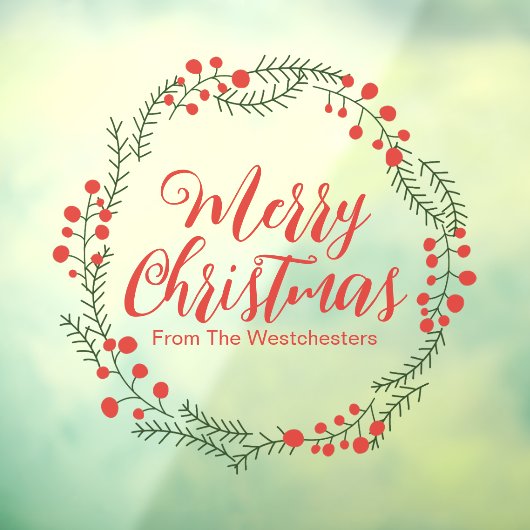 Vrolijk kerstrood script rustieke krans lijst raamsticker (Vel 3)