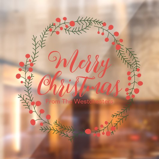 Vrolijk kerstrood script rustieke krans lijst raamsticker (Vel 2)