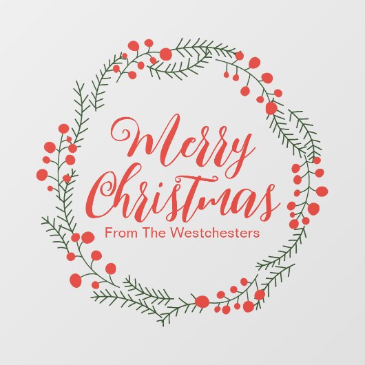 Vrolijk kerstrood script rustieke krans lijst raamsticker (Vel)