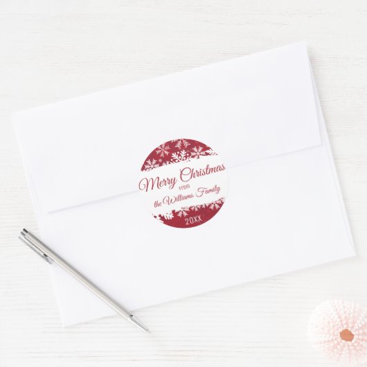 Vrolijk kerstrood — Snowflake Ronde Sticker (Envelop)