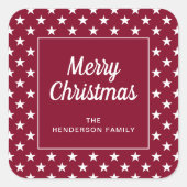 Vrolijk kerstrood sterren vierkante sticker (Voorkant)