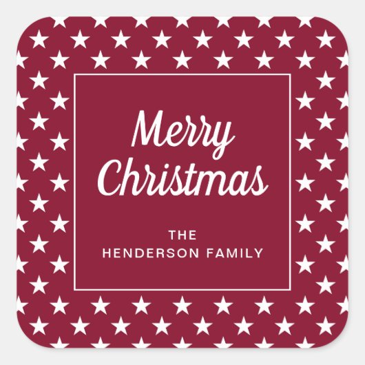 Vrolijk kerstrood sterren vierkante sticker (Voorkant)