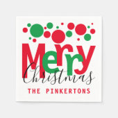 Vrolijk kerstrood Stip Typografie Monogram Servet (Voorkant)