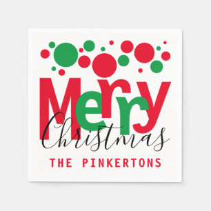 Vrolijk kerstrood Stip Typografie Monogram Servet