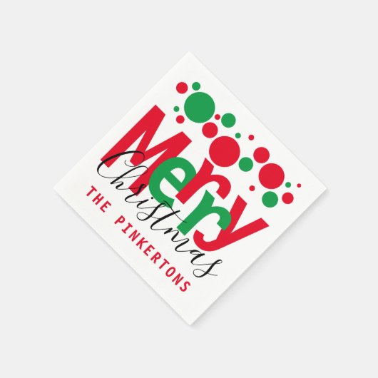 Vrolijk kerstrood Stip Typografie Monogram Servet (Hoek)