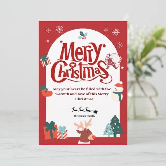 Vrolijk kerstrood vakantie Kaart (Staand voorkant)