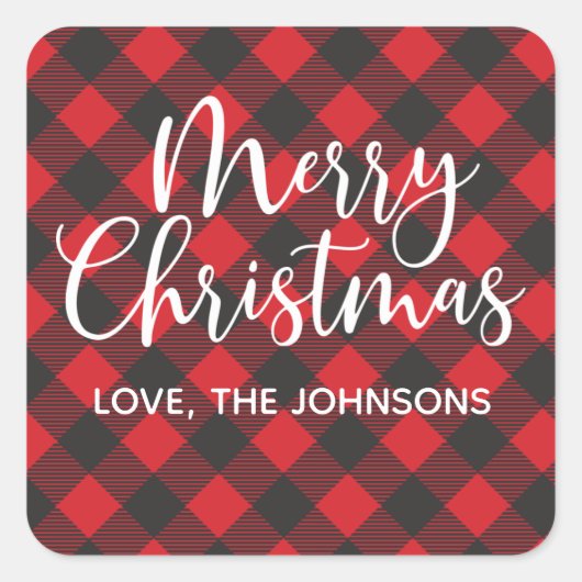 Vrolijk kerstrood vierkante sticker (Voorkant)