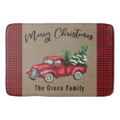 Vrolijk kerstrood  Vracht & Boom Naam toevoegen Badmat (Voorkant)
