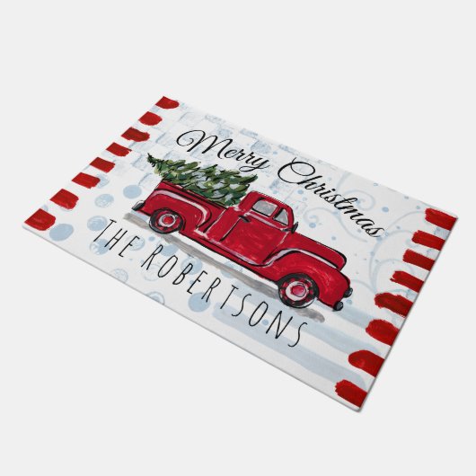 Vrolijk kerstrood vrachtwagen - Aangepaste kleurom Deurmat (Schuin)