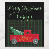 Vrolijk kerstrood vrachtwagen met etiketten met bo (Enkel label)