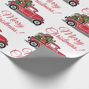Vrolijk kerstrood vrachtwagen met speelgoed cadeaupapier