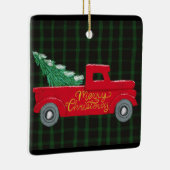 Vrolijk kerstrood vrachtwagen met Tree Ceramic Orn Keramisch Ornament (Rechts)