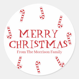 Vrolijk kerstrood wit cadeautje ronde sticker
