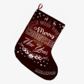 Vrolijk Kerstrood Wit cool cadeau ontwerp Grote Kerstsok (Voorkant (Hangend))