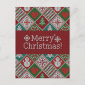 Vrolijk kerstrood wit faux nit Pattern Briefkaart (Voorkant)