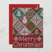 Vrolijk kerstrood wit faux nit Pattern Briefkaart (Voorkant / Achterkant)