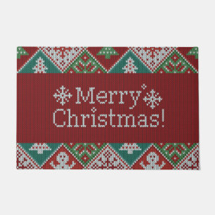Vrolijk kerstrood wit faux nit Pattern Deurmat