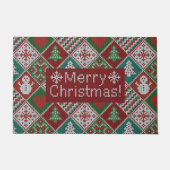 Vrolijk kerstrood wit faux nit Pattern Deurmat (Voorkant)