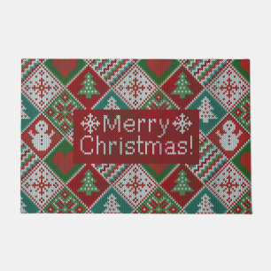Vrolijk kerstrood wit faux nit Pattern Deurmat