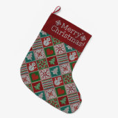 Vrolijk kerstrood wit faux nit Pattern Grote Kerstsok (Voorkant (Hangend))