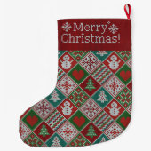 Vrolijk kerstrood wit faux nit Pattern Grote Kerstsok (Achterkant)