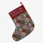 Vrolijk kerstrood wit faux nit Pattern Grote Kerstsok (Achterkant (Hangend))