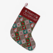 Vrolijk kerstrood wit faux nit Pattern Kleine Kerstsok (Voorkant (Hangend))