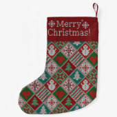 Vrolijk kerstrood wit faux nit Pattern Kleine Kerstsok (Achterkant)