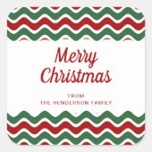 Vrolijk kerstrood wit gestreept vierkante sticker (Voorkant)