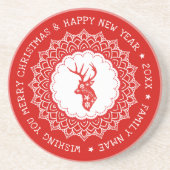 Vrolijk kerstrood wit Lijst Zandsteen Onderzetter (Voorkant)