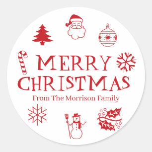 Vrolijk kerstrood wit met een leuke naam ronde sticker